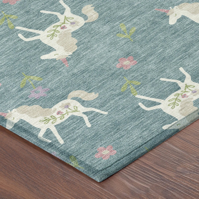 3' X 5' Teal Blue And Beige Floral Washable Indoor Outdoor Area Rug Homeroots Outdoor