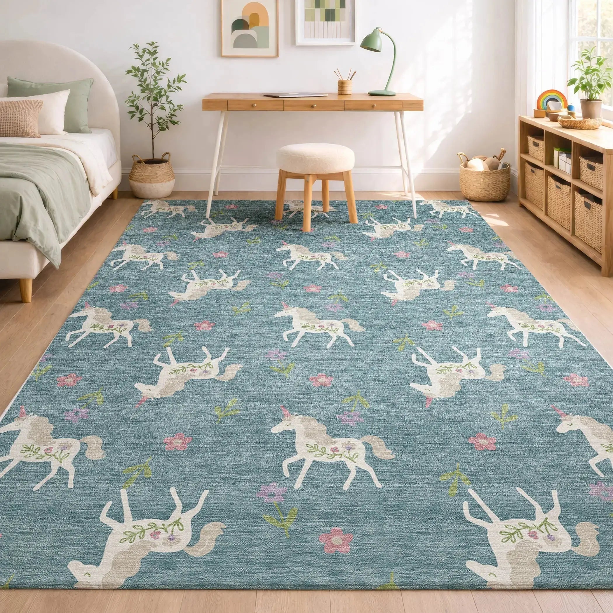 3' X 5' Teal Blue And Beige Floral Washable Indoor Outdoor Area Rug Homeroots Outdoor
