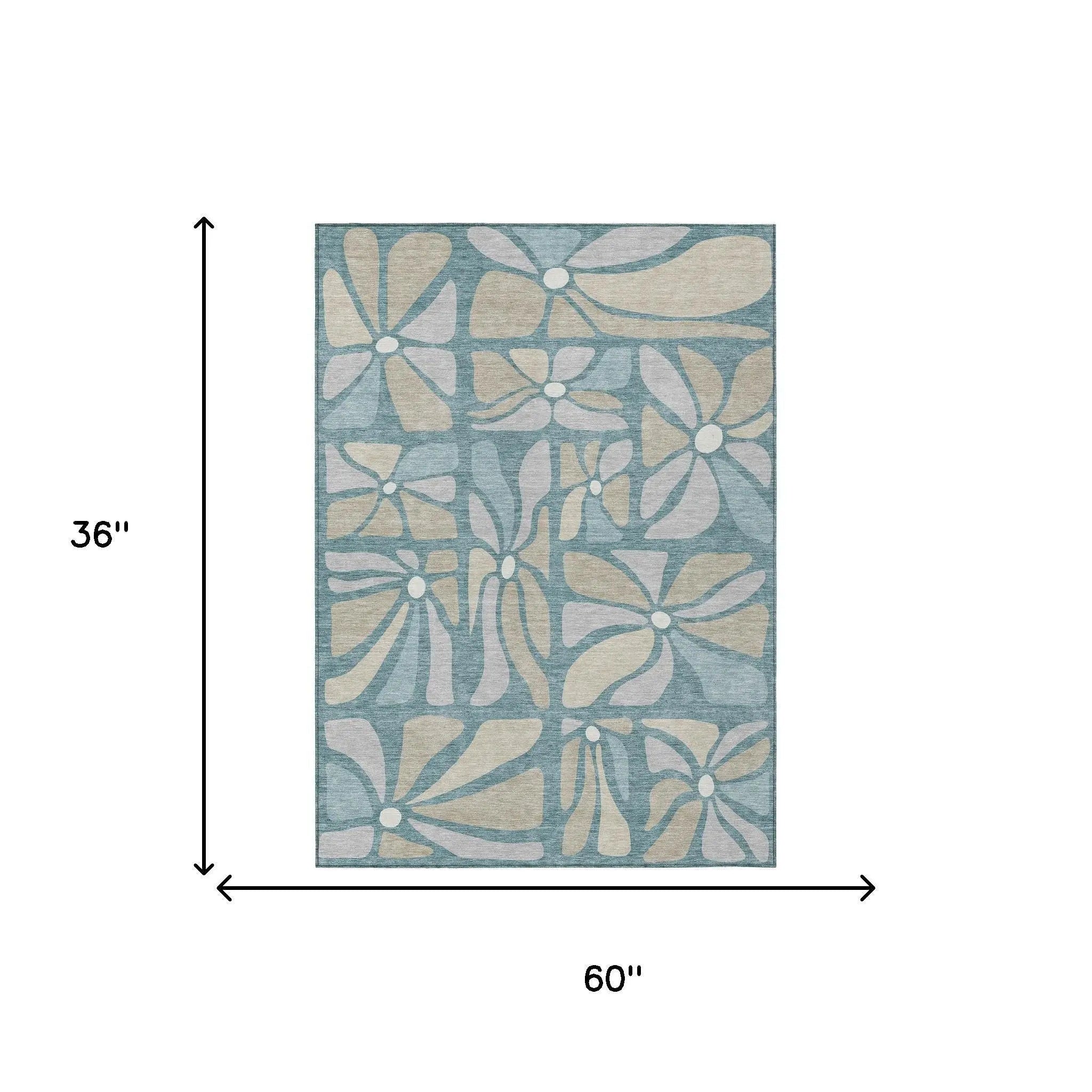 3' X 5' Teal Blue And Beige Floral Washable Indoor Outdoor Area Rug Homeroots Outdoor