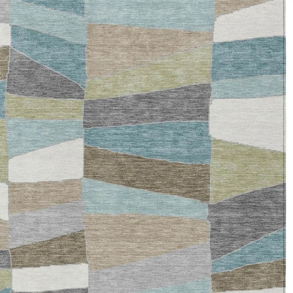 3' X 5' Teal Blue And Beige Geometric Washable Indoor Outdoor Area Rug Homeroots Outdoor