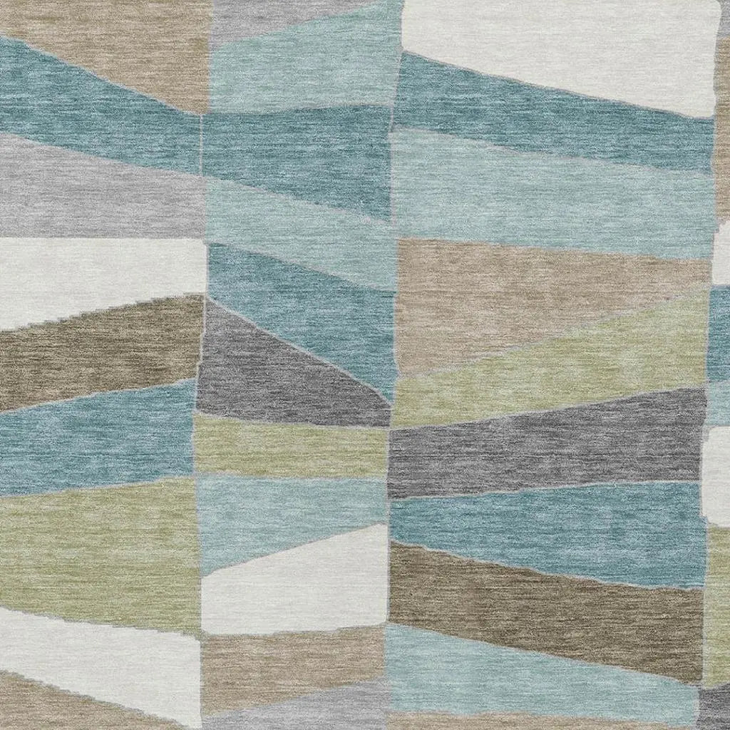 3' X 5' Teal Blue And Beige Geometric Washable Indoor Outdoor Area Rug Homeroots Outdoor