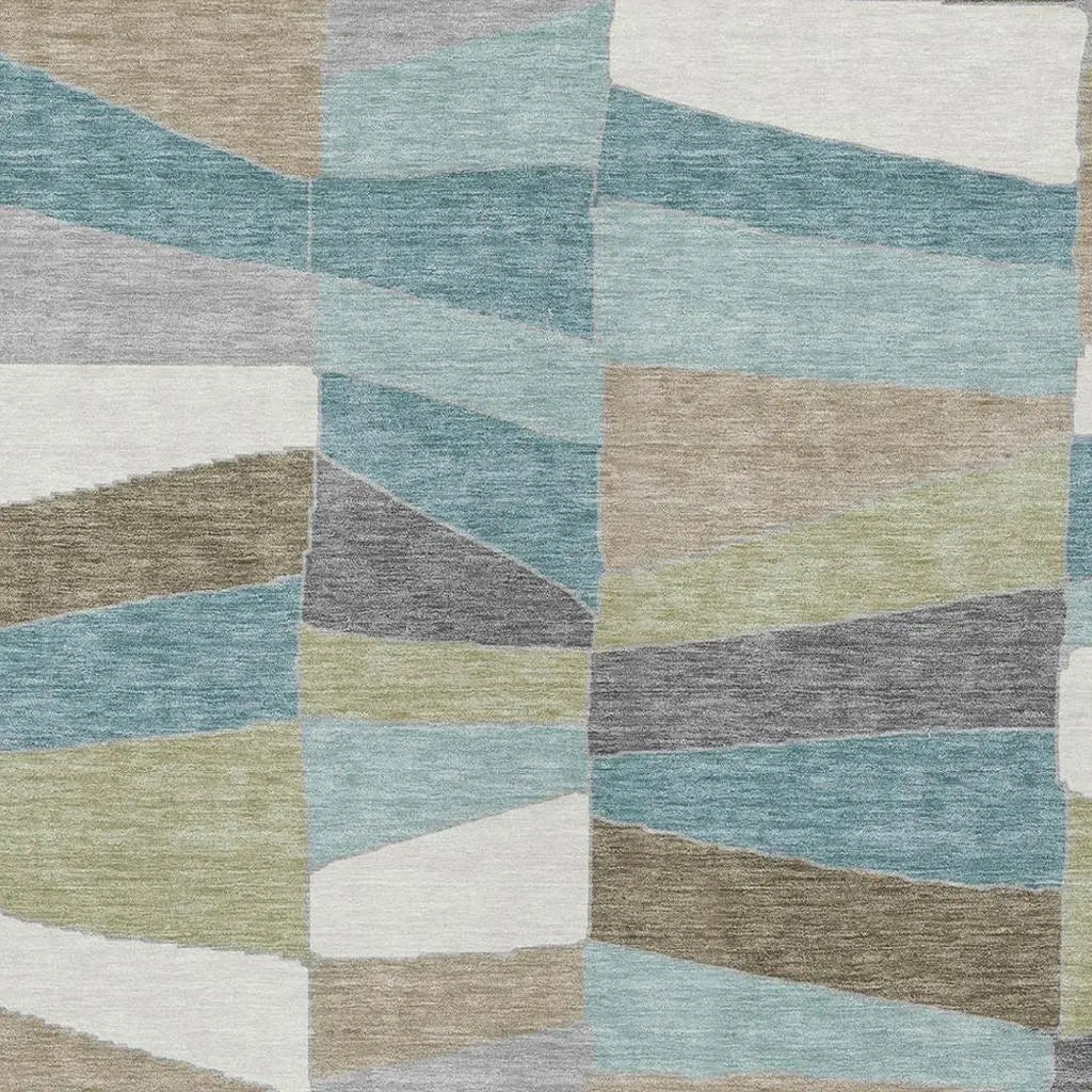 3' X 5' Teal Blue And Beige Geometric Washable Indoor Outdoor Area Rug Homeroots Outdoor