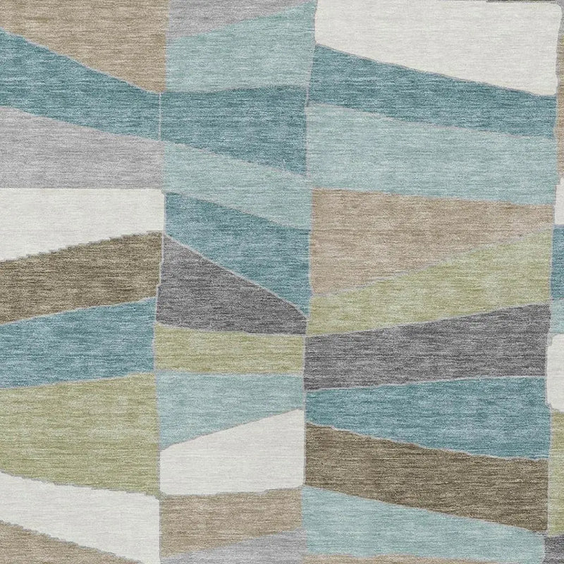 3' X 5' Teal Blue And Beige Geometric Washable Indoor Outdoor Area Rug Homeroots Outdoor