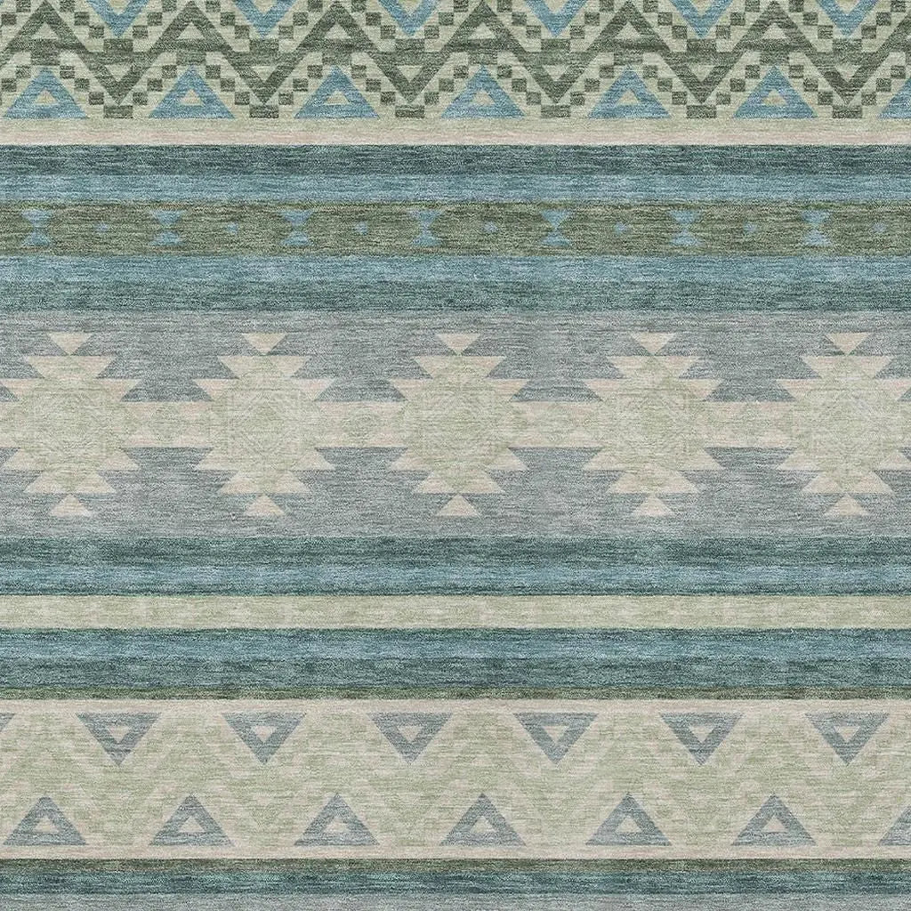 3' X 5' Teal Blue And Beige Southwestern Washable Indoor Outdoor Area Rug Homeroots Outdoor