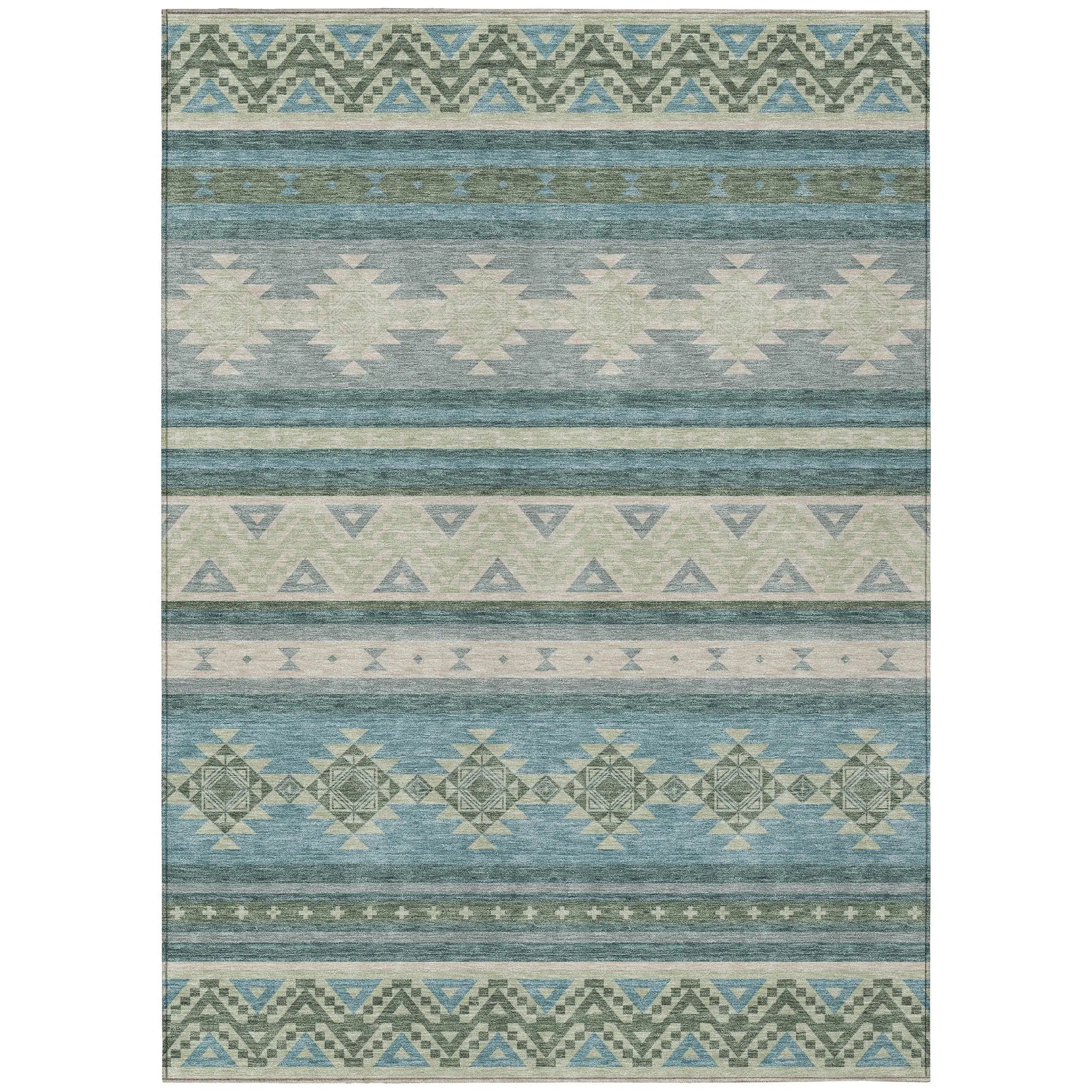 3' X 5' Teal Blue And Beige Southwestern Washable Indoor Outdoor Area Rug Homeroots Outdoor