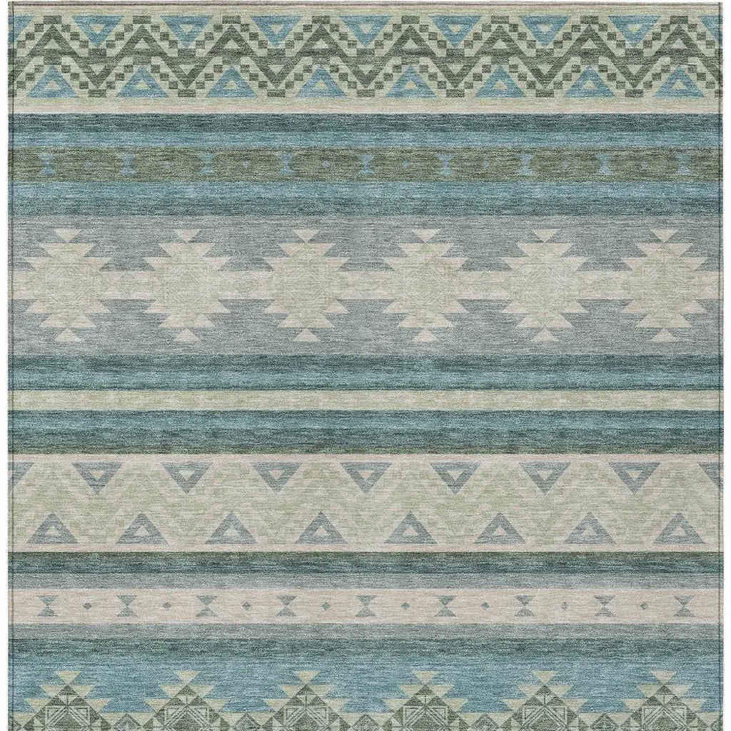 3' X 5' Teal Blue And Beige Southwestern Washable Indoor Outdoor Area Rug Homeroots Outdoor