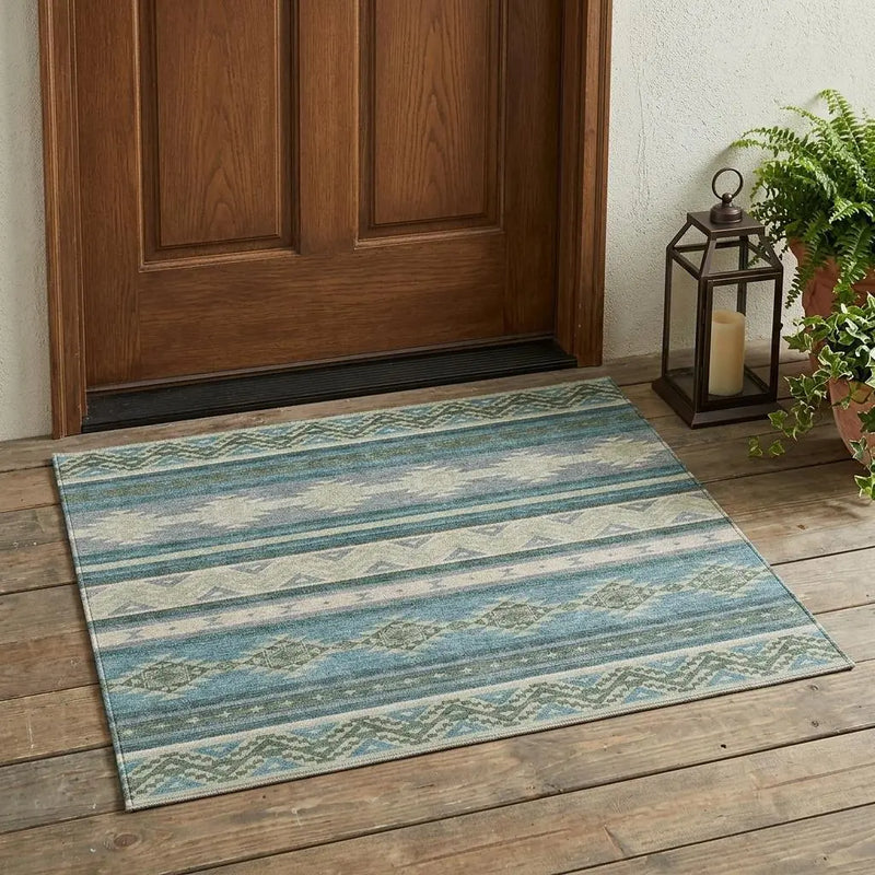 3' X 5' Teal Blue And Beige Southwestern Washable Indoor Outdoor Area Rug Homeroots Outdoor