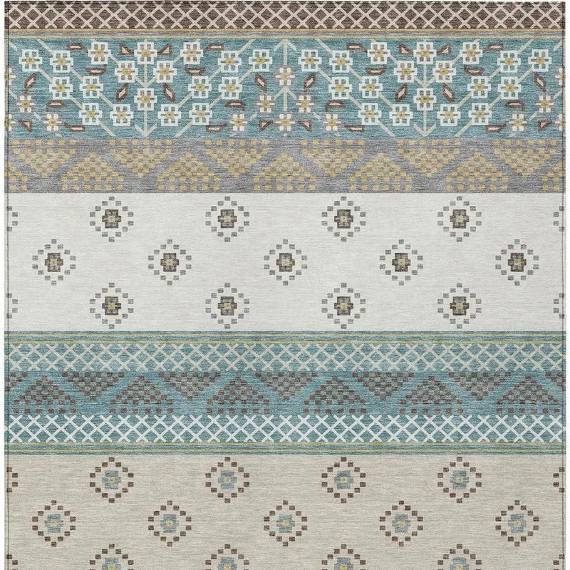 3' X 5' Teal Blue And Beige Striped Washable Indoor Outdoor Area Rug Homeroots Outdoor