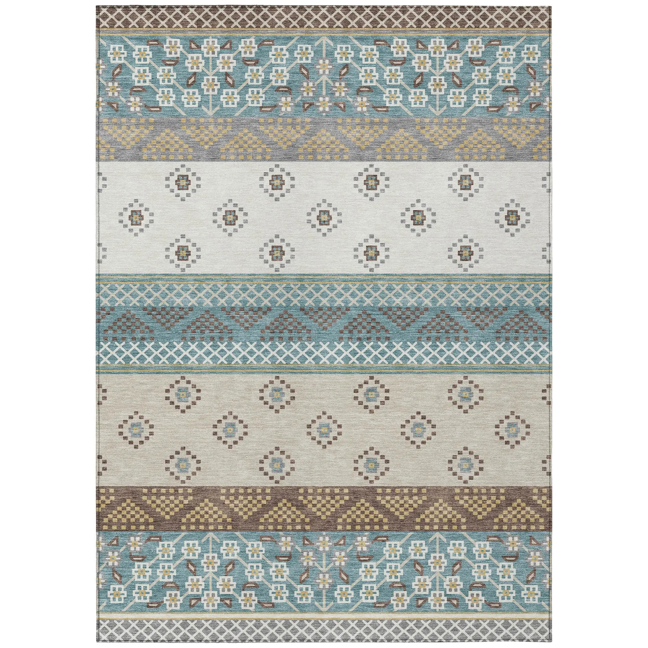 3' X 5' Teal Blue And Beige Striped Washable Indoor Outdoor Area Rug Homeroots Outdoor