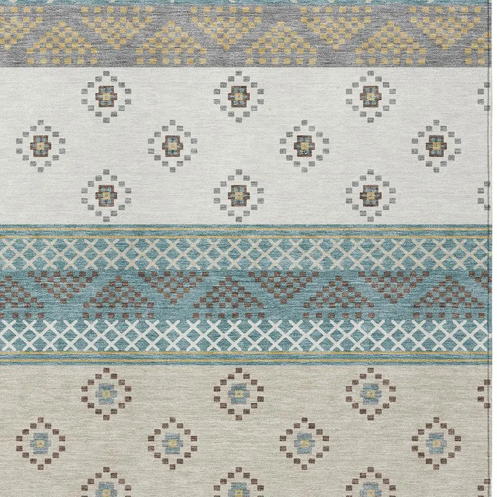 3' X 5' Teal Blue And Beige Striped Washable Indoor Outdoor Area Rug Homeroots Outdoor