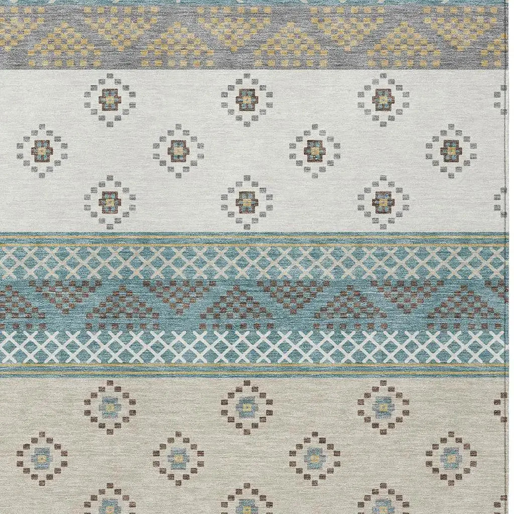 3' X 5' Teal Blue And Beige Striped Washable Indoor Outdoor Area Rug Homeroots Outdoor