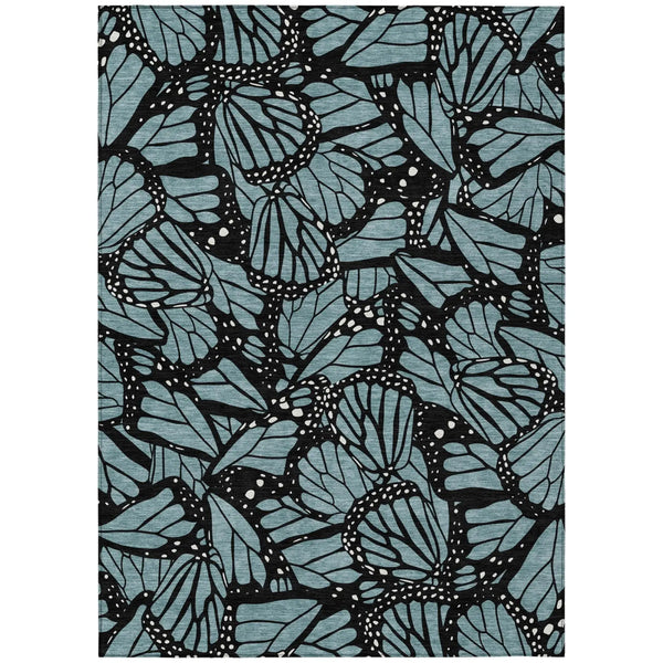 3' X 5' Teal Blue And Black Animal Print Washable Indoor Outdoor Area Rug Homeroots Outdoor