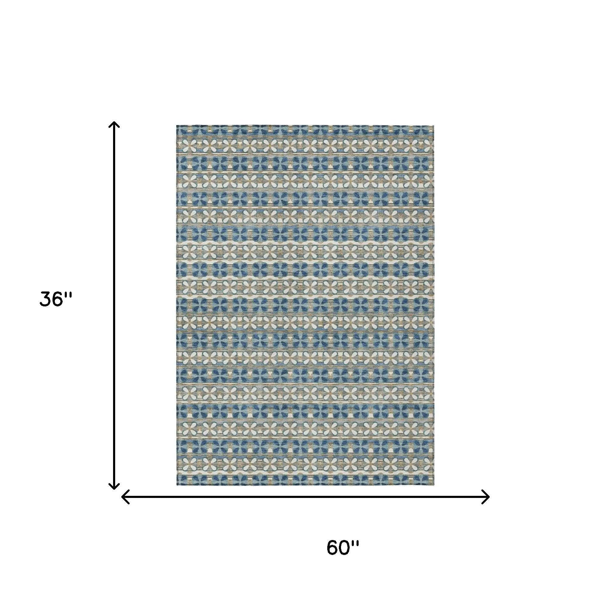 3' X 5' Teal Blue And Black Striped Washable Indoor Outdoor Area Rug Homeroots Outdoor