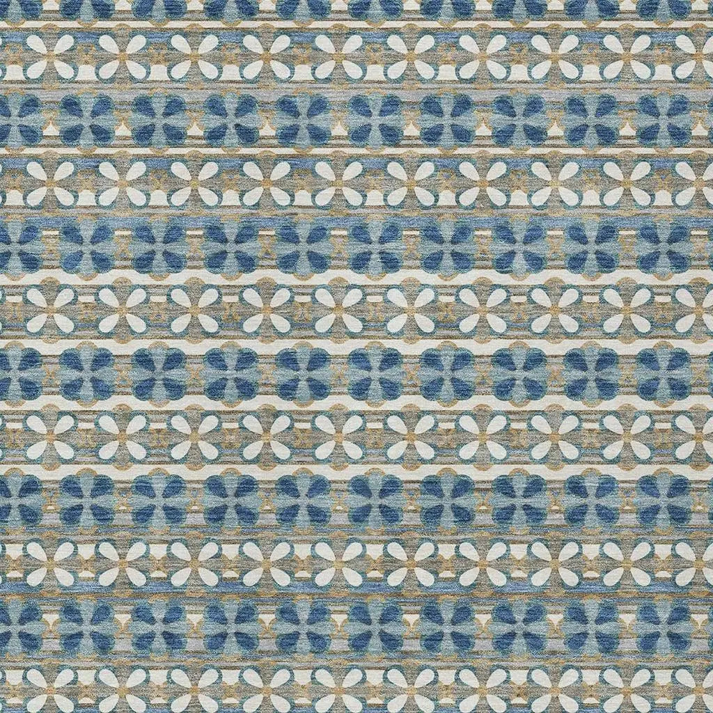 3' X 5' Teal Blue And Black Striped Washable Indoor Outdoor Area Rug Homeroots Outdoor