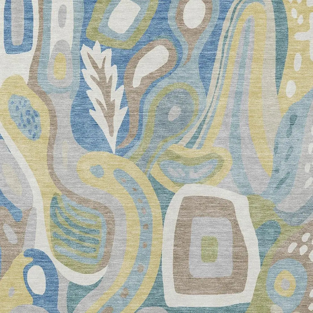 3' X 5' Teal Blue And Blue Abstract Washable Indoor Outdoor Area Rug Homeroots Outdoor