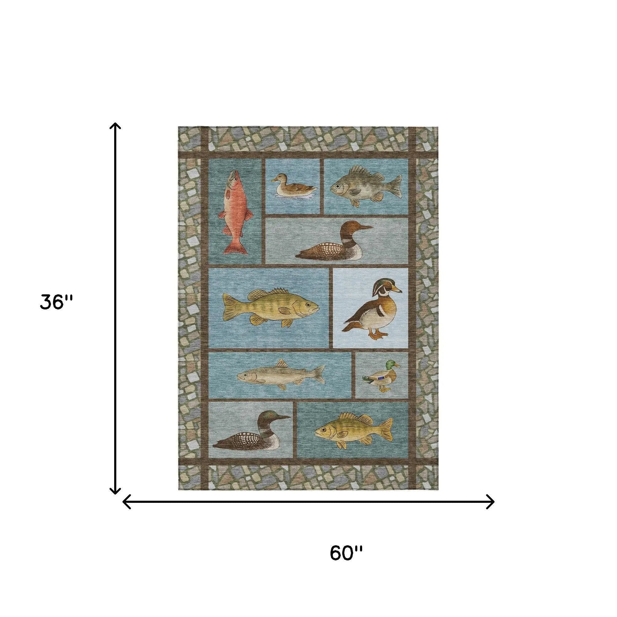 3' X 5' Teal Blue And Blue Floral Medallion Washable Indoor Outdoor Area Rug Homeroots Outdoor