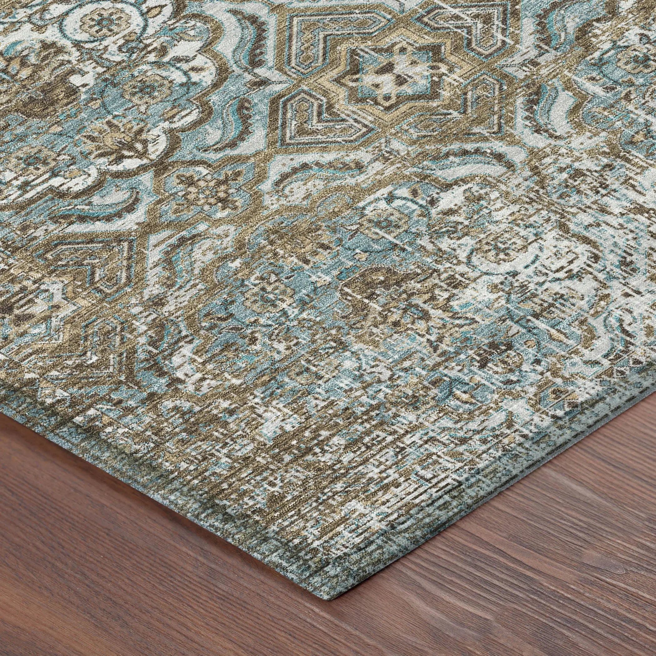 3' X 5' Teal Blue And Blue Floral Washable Indoor Outdoor Area Rug Homeroots Outdoor