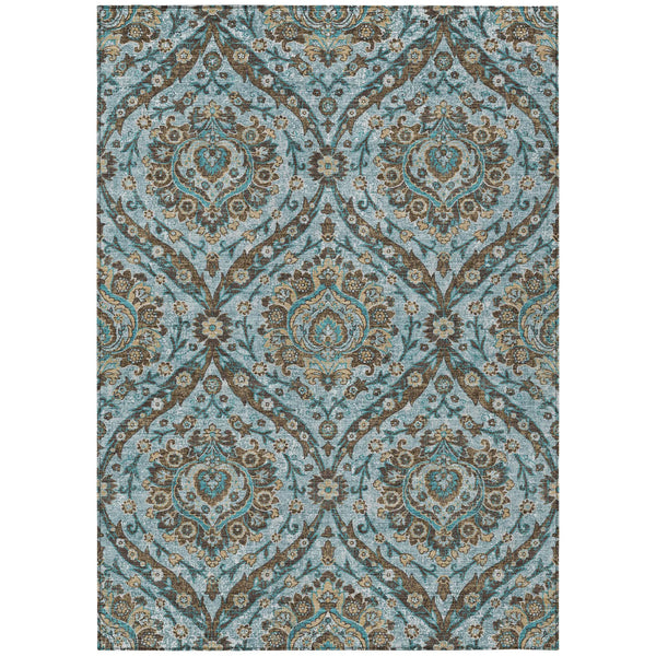 3' X 5' Teal Blue And Blue Floral Washable Indoor Outdoor Area Rug Homeroots Outdoor