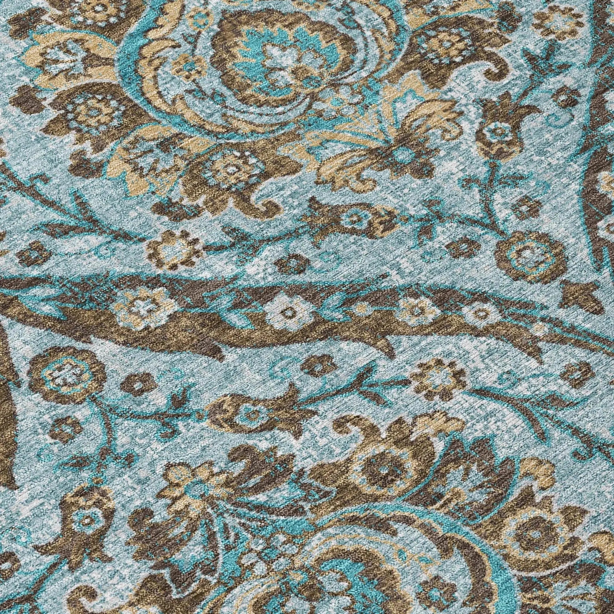 3' X 5' Teal Blue And Blue Floral Washable Indoor Outdoor Area Rug Homeroots Outdoor