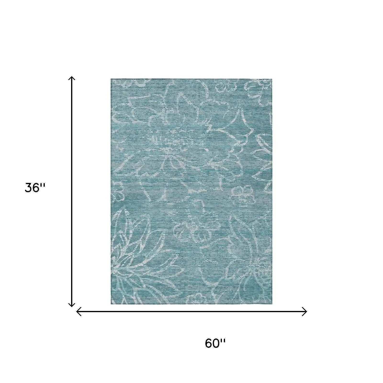 3' X 5' Teal Blue And Blue Floral Washable Indoor Outdoor Area Rug Homeroots Outdoor