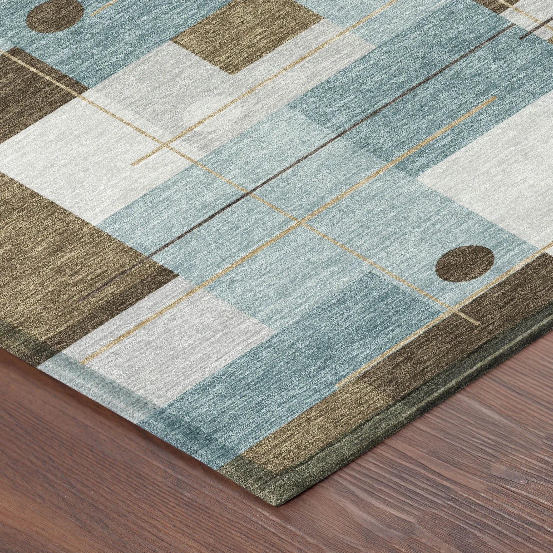 3' X 5' Teal Blue And Blue Geometric Washable Indoor Outdoor Area Rug Homeroots Outdoor