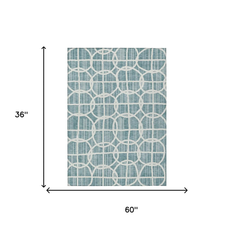 3' X 5' Teal Blue And Blue Geometric Washable Indoor Outdoor Area Rug Homeroots Outdoor