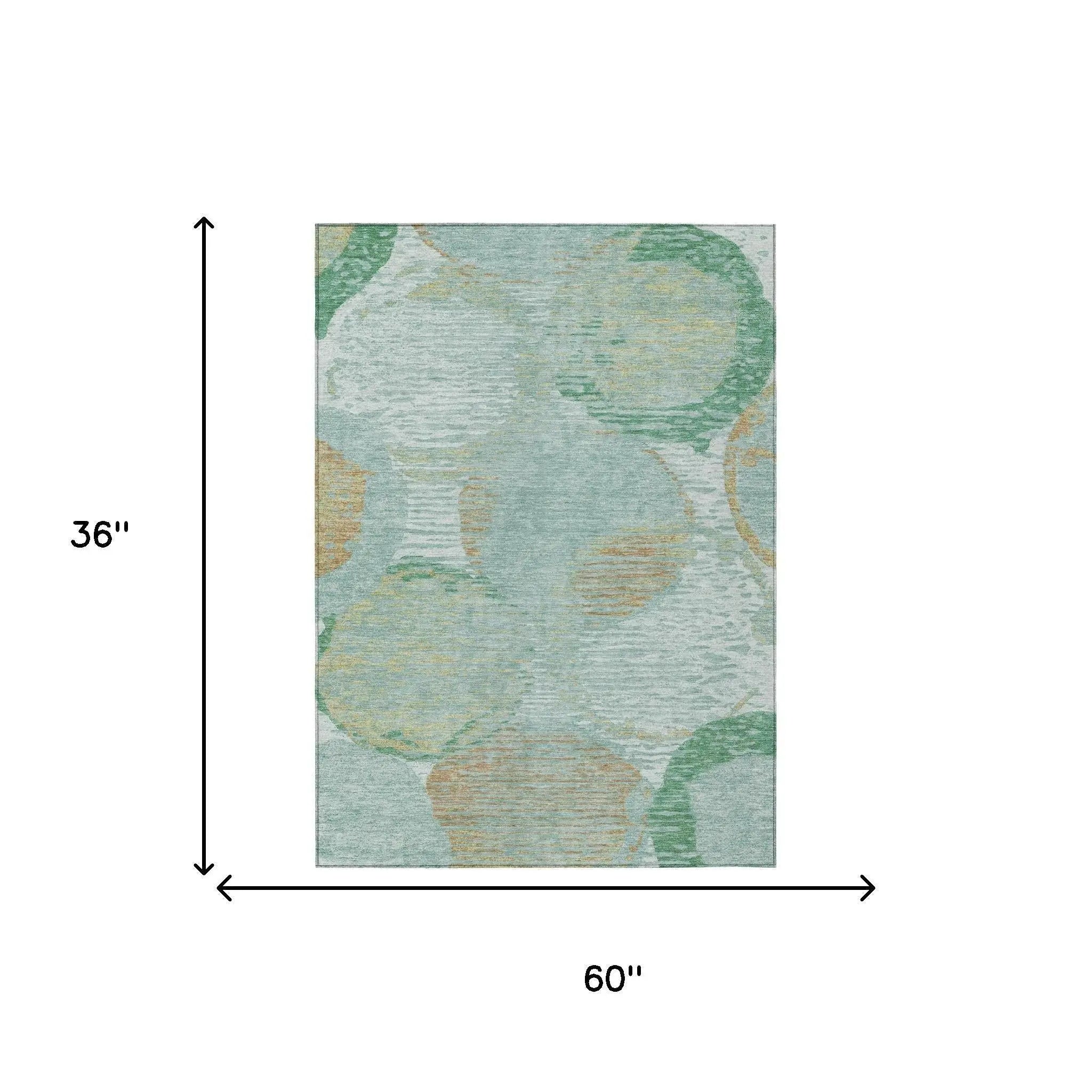 Light blue abstract area rug with green and orange circular patterns, 36"x60", modern design. Perfect for stylish interiors.