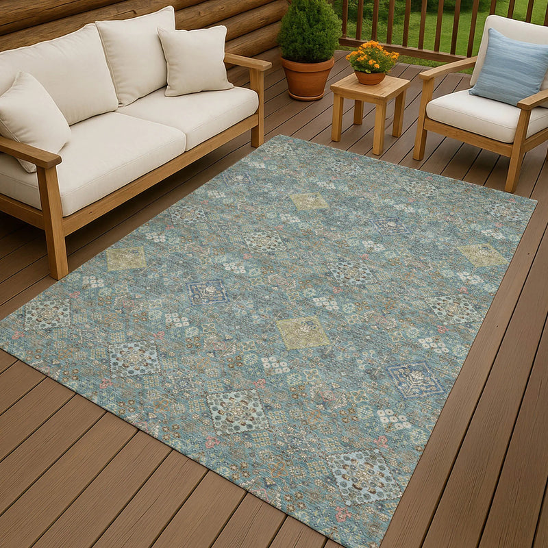 3' X 5' Teal Blue And Blue Oriental Washable Indoor Outdoor Area Rug Homeroots Outdoor