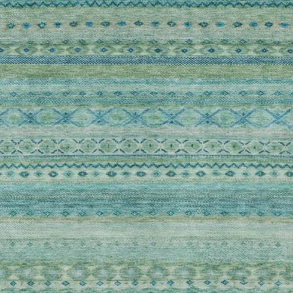 3' X 5' Teal Blue And Blue Striped Washable Indoor Outdoor Area Rug Homeroots Outdoor
