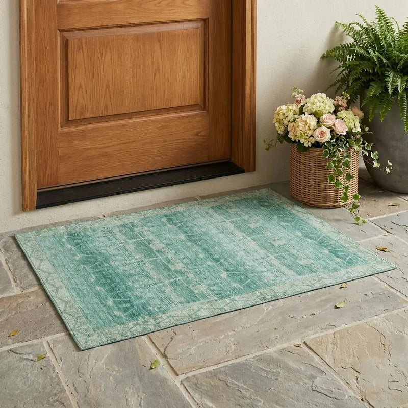 3' X 5' Teal Blue And Blue Tribal Washable Indoor Outdoor Area Rug Homeroots Outdoor