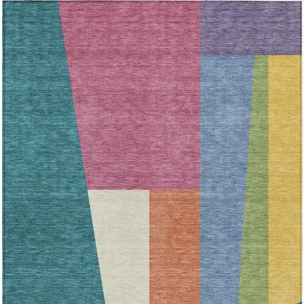 3' X 5' Teal Blue And Blush Geometric Washable Indoor Outdoor Area Rug Homeroots Outdoor