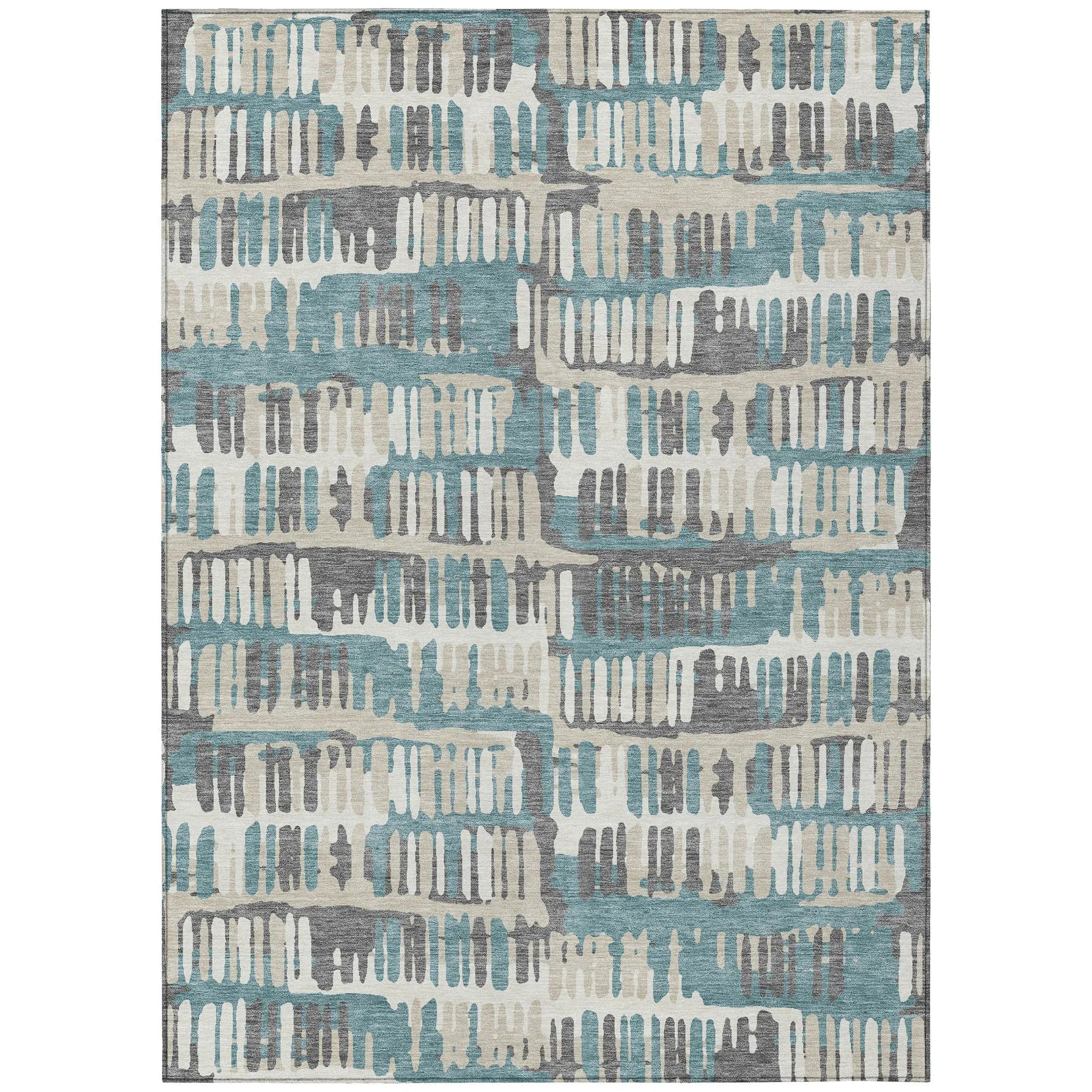 3' X 5' Teal Blue And Brown Abstract Washable Indoor Outdoor Area Rug Homeroots Outdoor