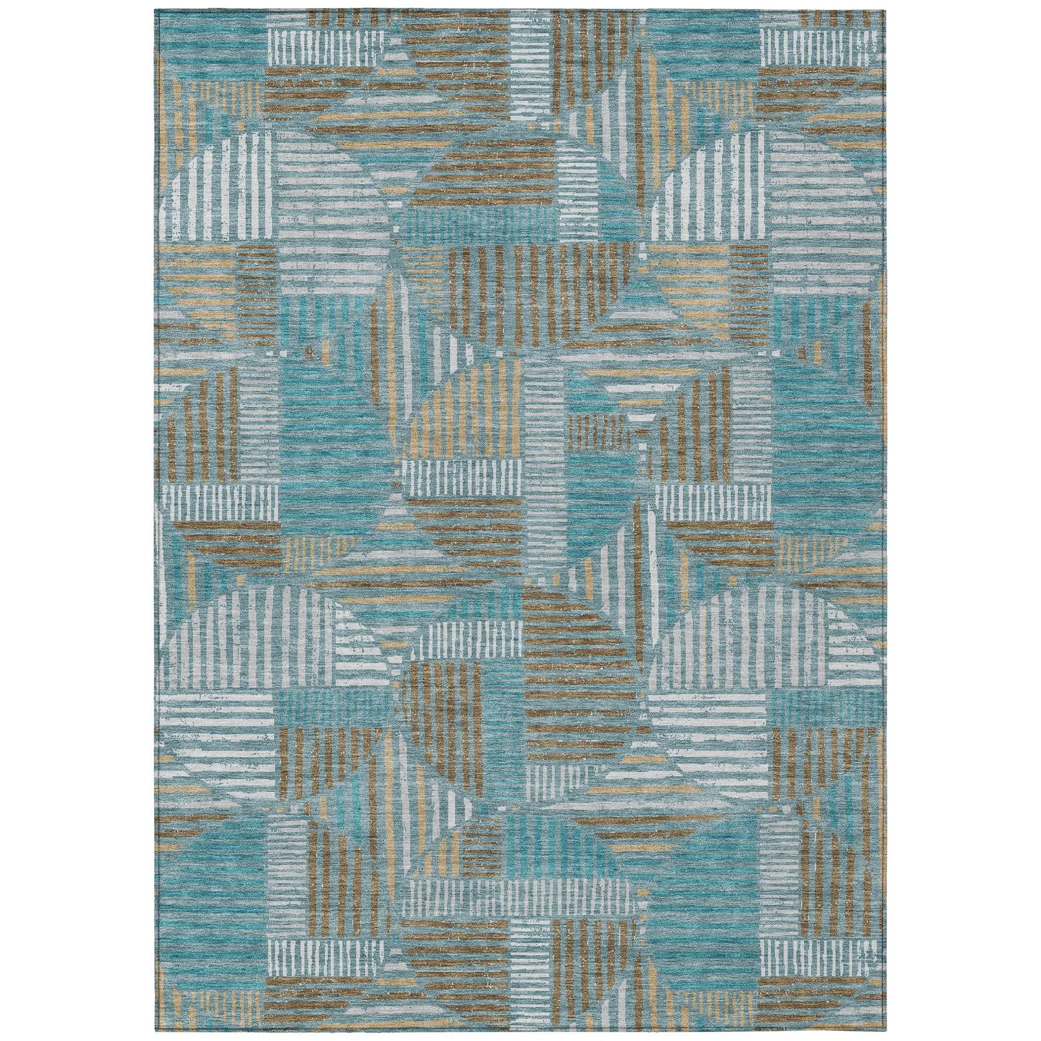 3' X 5' Teal Blue And Brown Geometric Washable Indoor Outdoor Area Rug Homeroots Outdoor