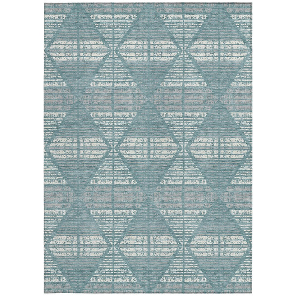 3' X 5' Teal Blue And Brown Geometric Washable Indoor Outdoor Area Rug Homeroots Outdoor