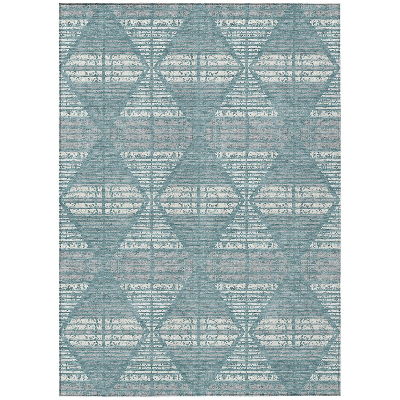 3' X 5' Teal Blue And Brown Geometric Washable Indoor Outdoor Area Rug Homeroots Outdoor