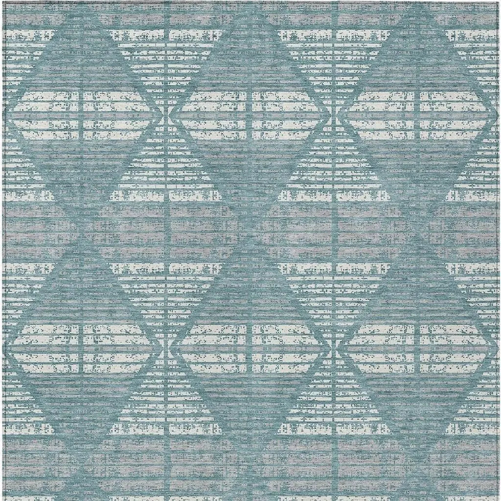 3' X 5' Teal Blue And Brown Geometric Washable Indoor Outdoor Area Rug Homeroots Outdoor
