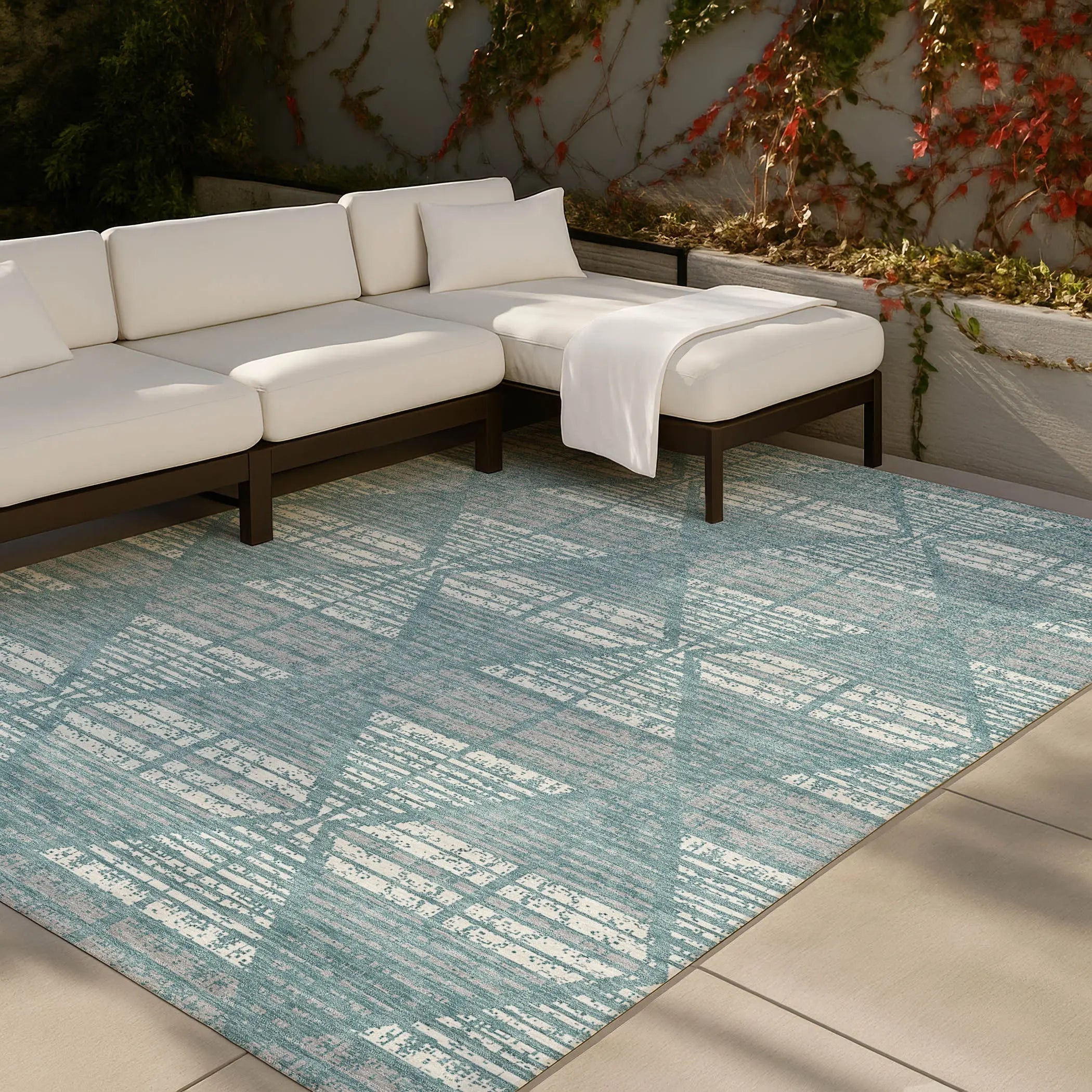 3' X 5' Teal Blue And Brown Geometric Washable Indoor Outdoor Area Rug Homeroots Outdoor