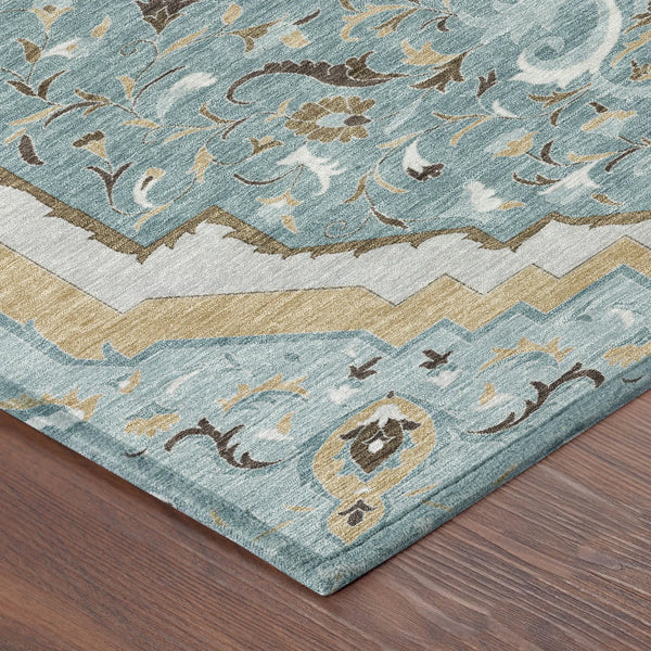 3' X 5' Teal Blue And Brown Medallion Washable Indoor Outdoor Area Rug Homeroots Outdoor