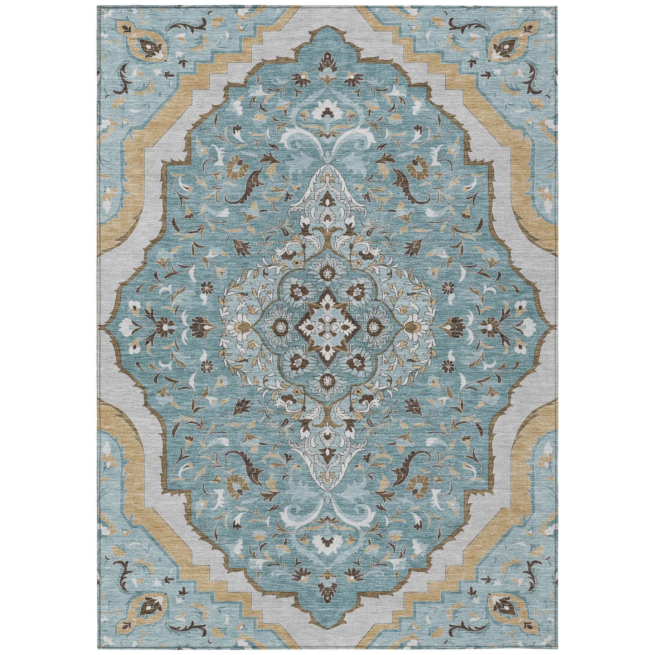 3' X 5' Teal Blue And Brown Medallion Washable Indoor Outdoor Area Rug Homeroots Outdoor