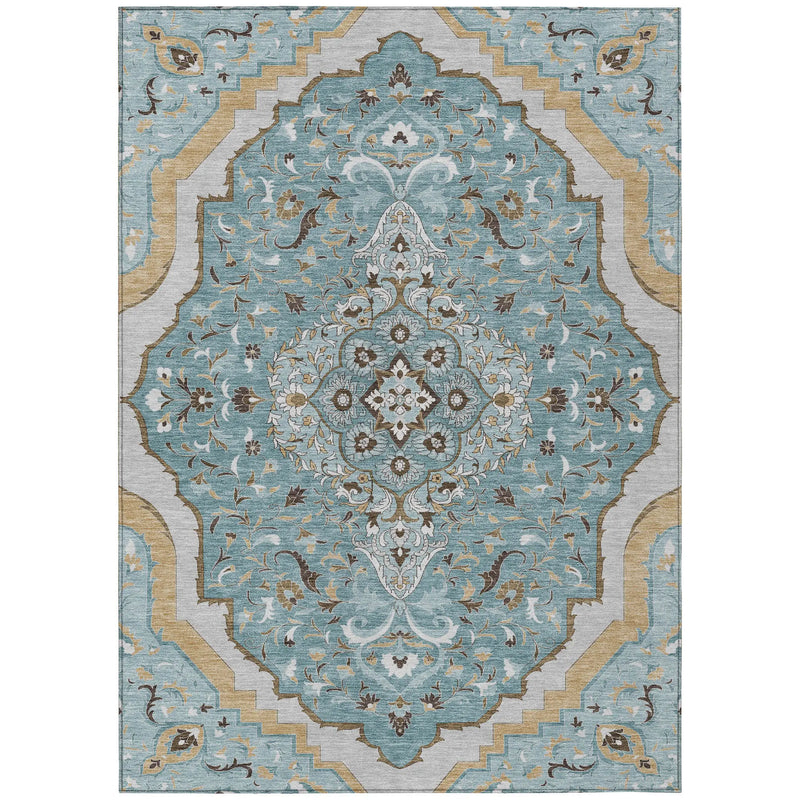 3' X 5' Teal Blue And Brown Medallion Washable Indoor Outdoor Area Rug Homeroots Outdoor