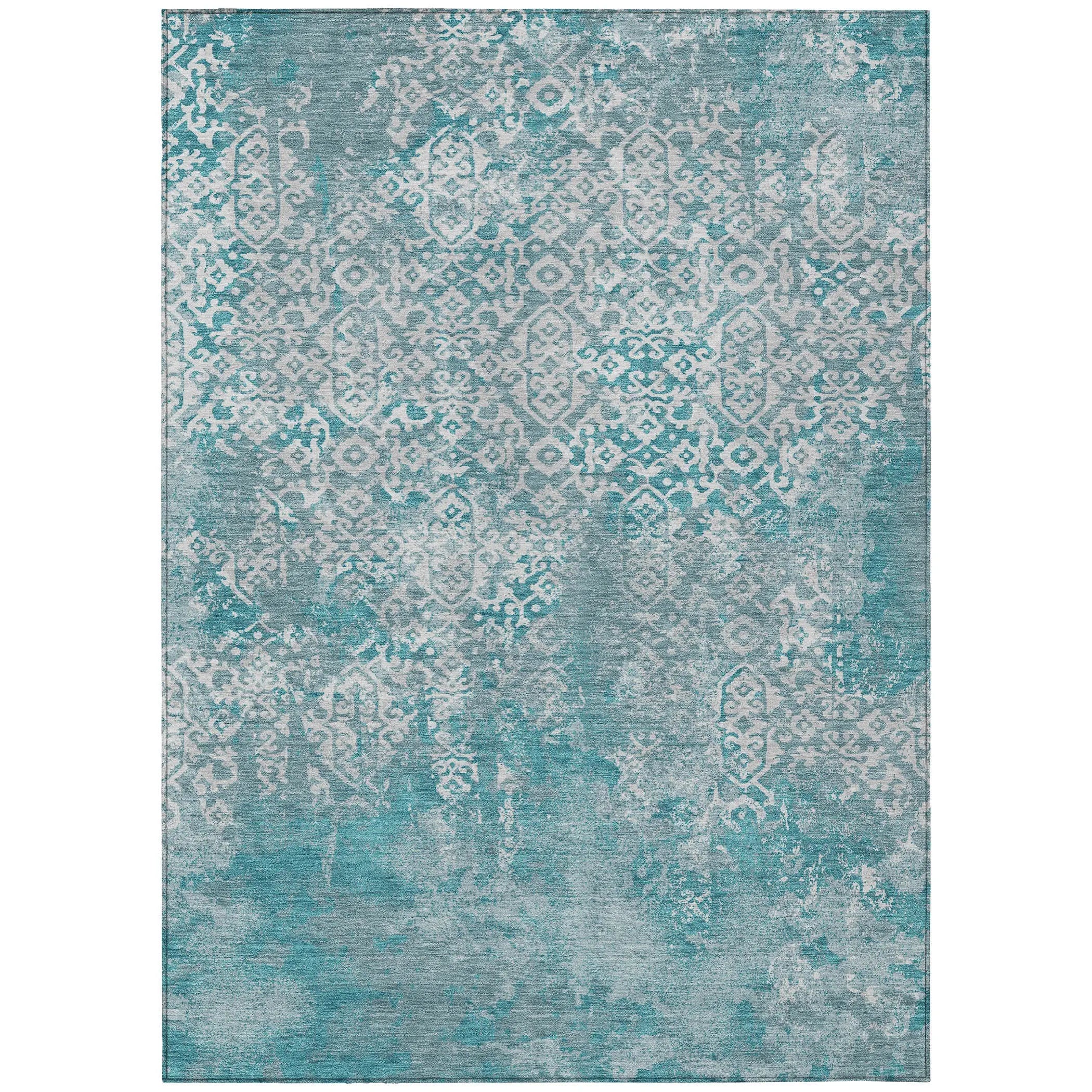 3' X 5' Teal Blue And Brown Oriental Washable Indoor Outdoor Area Rug Homeroots Outdoor