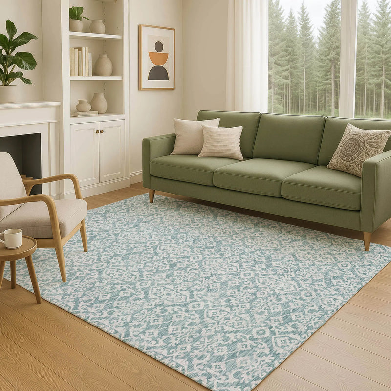 3' X 5' Teal Blue And Brown Oriental Washable Indoor Outdoor Area Rug Homeroots Outdoor