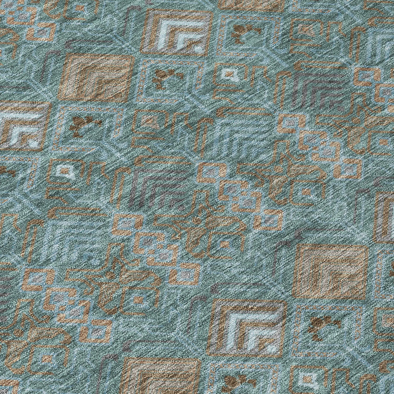 3' X 5' Teal Blue And Charcoal Geometric Washable Indoor Outdoor Area Rug Homeroots Outdoor