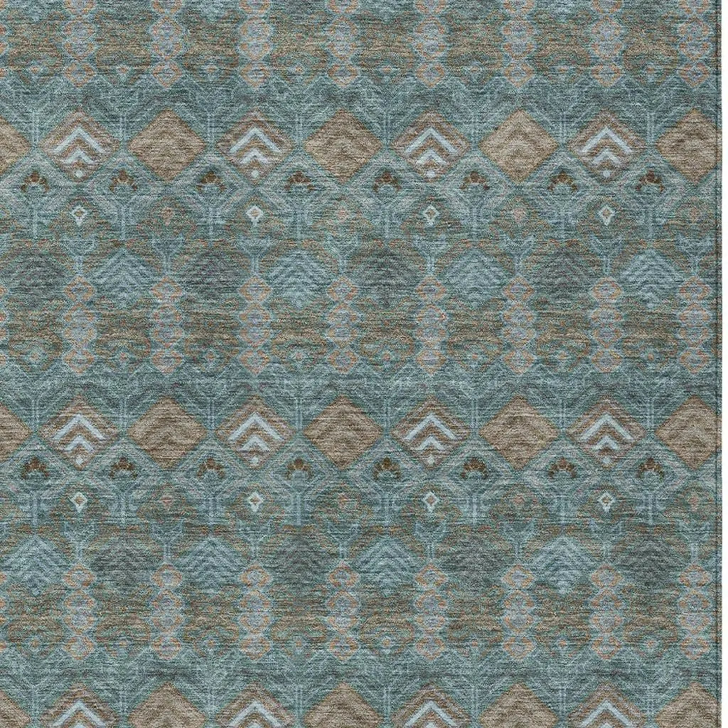 3' X 5' Teal Blue And Charcoal Geometric Washable Indoor Outdoor Area Rug Homeroots Outdoor