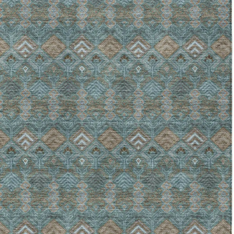 3' X 5' Teal Blue And Charcoal Geometric Washable Indoor Outdoor Area Rug Homeroots Outdoor