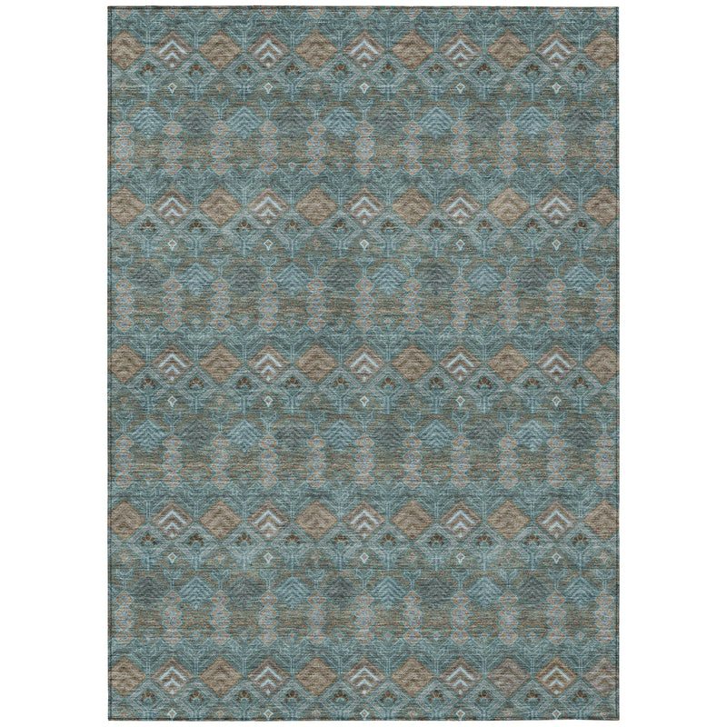 3' X 5' Teal Blue And Charcoal Geometric Washable Indoor Outdoor Area Rug Homeroots Outdoor