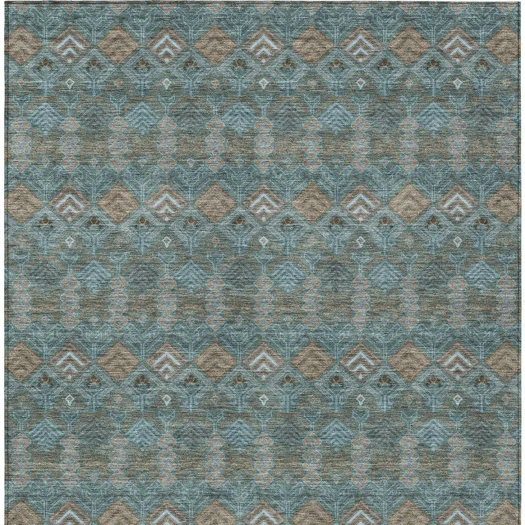 3' X 5' Teal Blue And Charcoal Geometric Washable Indoor Outdoor Area Rug Homeroots Outdoor