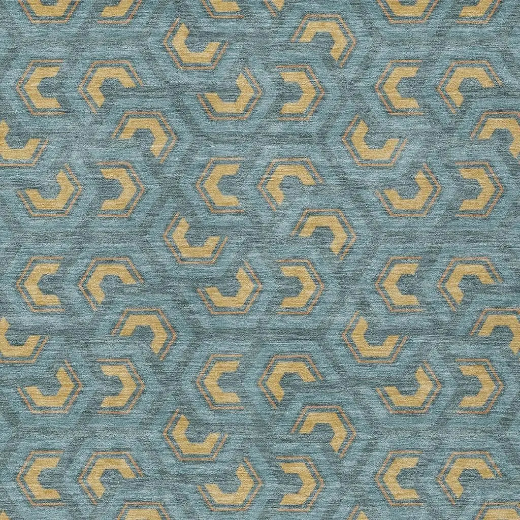 3' X 5' Teal Blue And Copper Geometric Washable Indoor Outdoor Area Rug Homeroots Outdoor