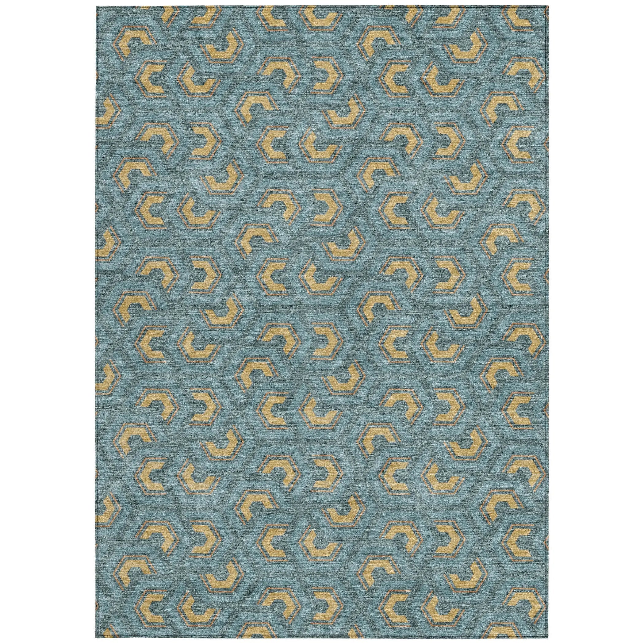 3' X 5' Teal Blue And Copper Geometric Washable Indoor Outdoor Area Rug Homeroots Outdoor