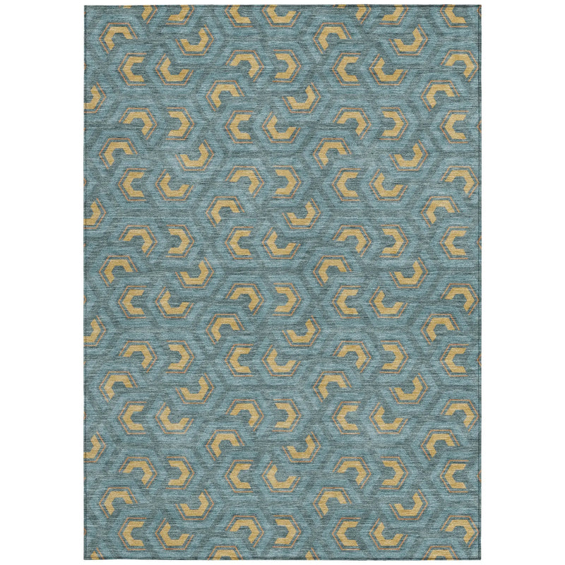 3' X 5' Teal Blue And Copper Geometric Washable Indoor Outdoor Area Rug Homeroots Outdoor